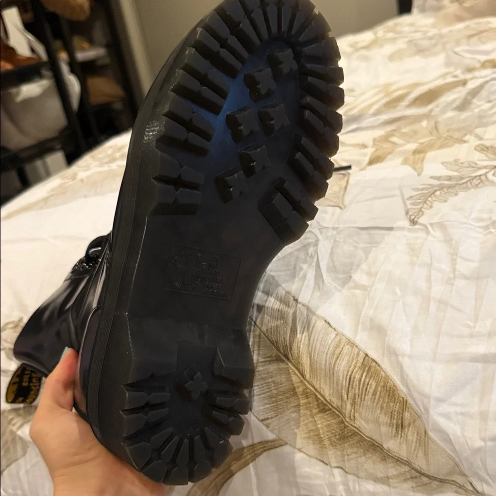 Dr. Martens Black Combat Boots with Yellow Stitching - Picture 5 of 7